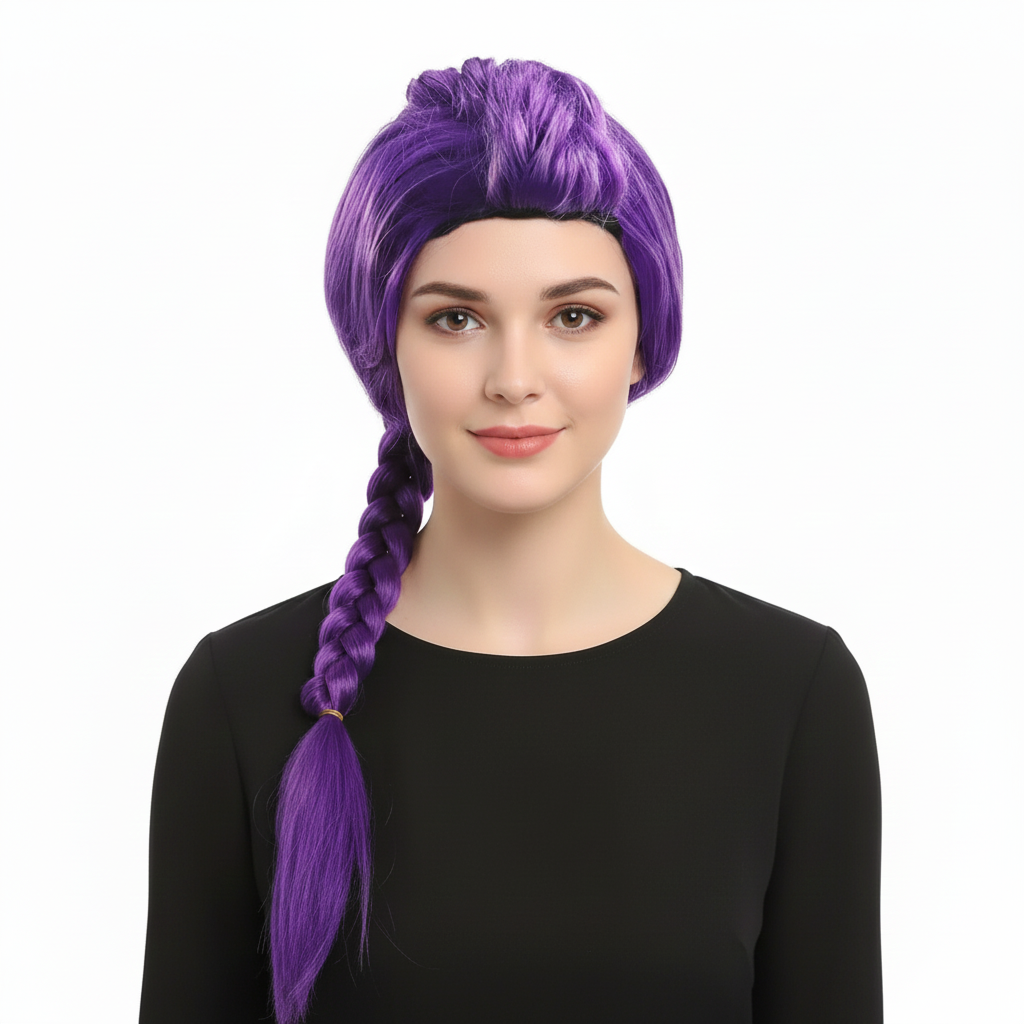Peluca Morada Larga con Trenza K-pop para Mujer | Estilo coreano musical asiática