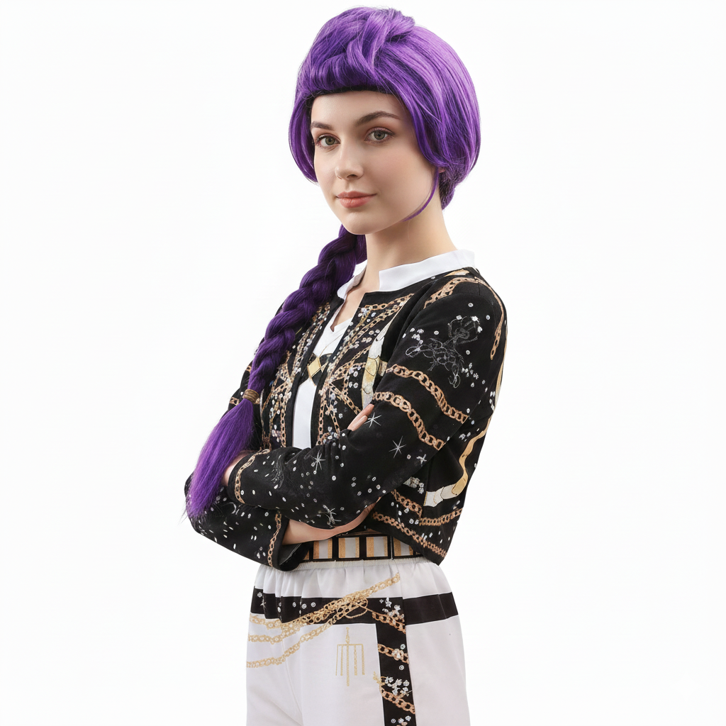 Peluca Morada Larga con Trenza K-pop para Mujer | Estilo coreano musical asiática
