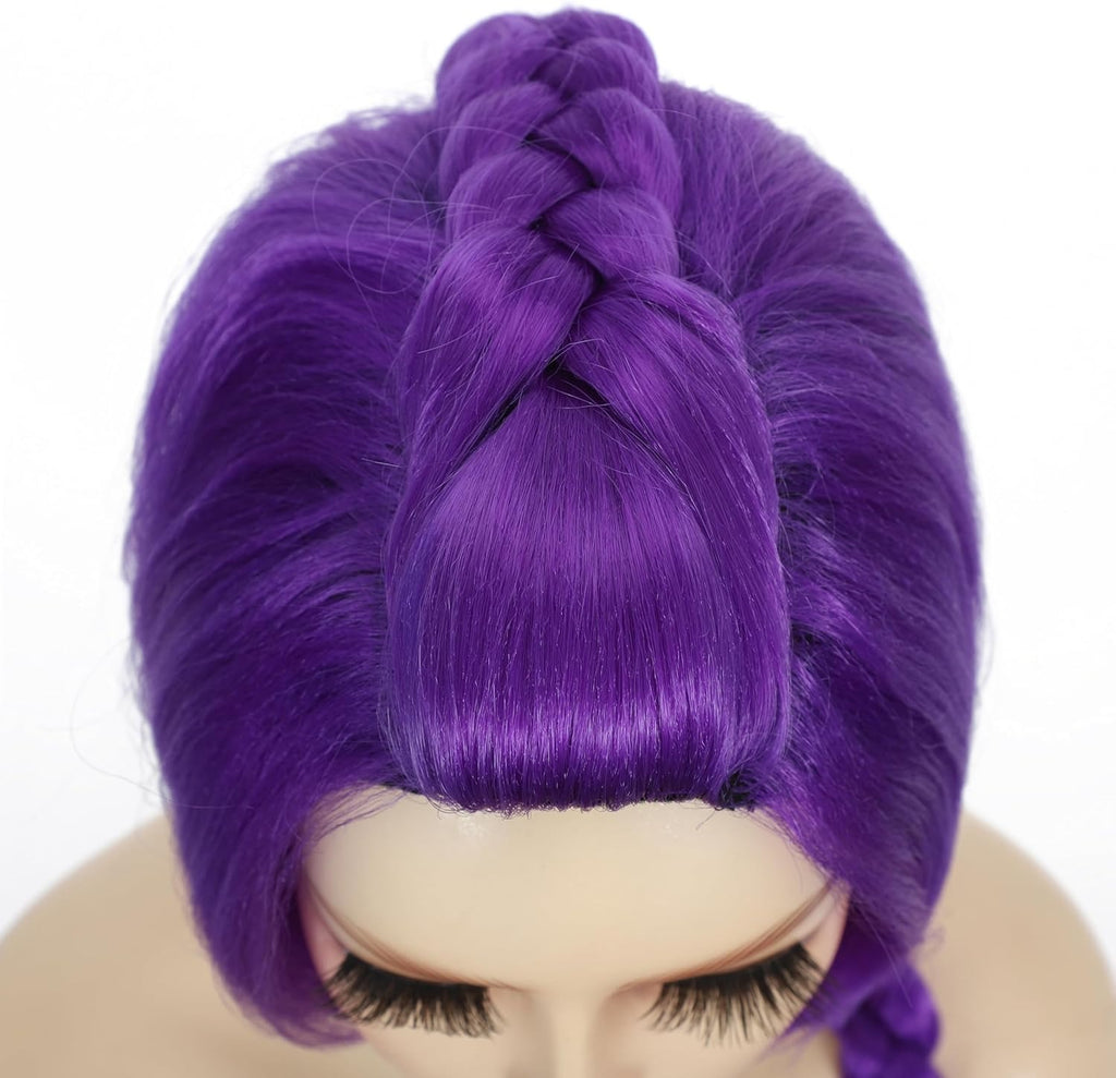 Peluca Morada Larga con Trenza K-pop para Mujer | Estilo coreano musical asiática