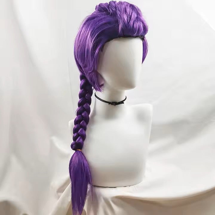Peluca Morada Larga con Trenza K-pop para Mujer | Estilo coreano musical asiática