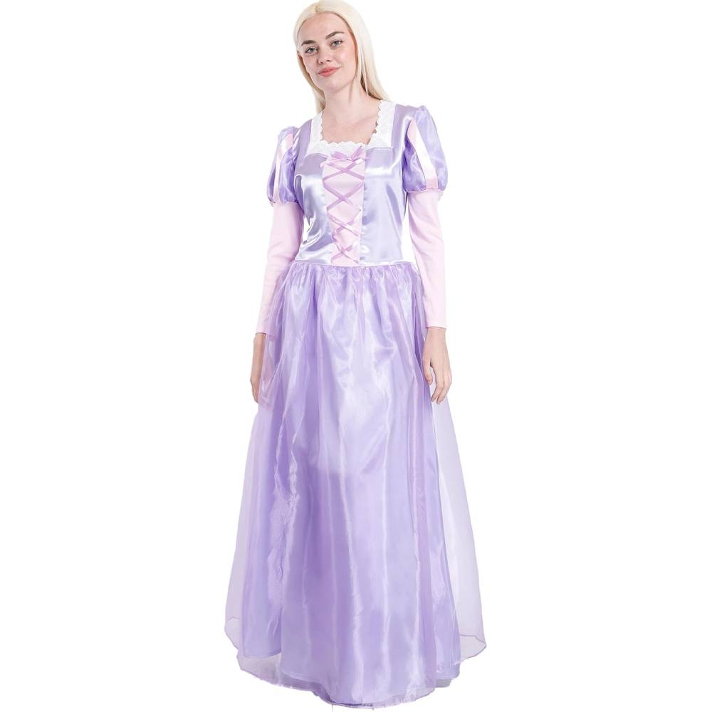 Vestido de Gala Real para Dama - Disfraz de Princesa Medieval de Lujo en Satin Lavanda | Estilo Renacentista con Corset Ajustable y Mangas de Organza | Tallas S, M, L