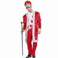 Disfraz de Rey de Corazones Adulto - Chaqueta Roja, Gorro con Corona, Bastón, Bandana y Pantalón - Talla Única Carnaval, Halloween y Fiestas Temáticas