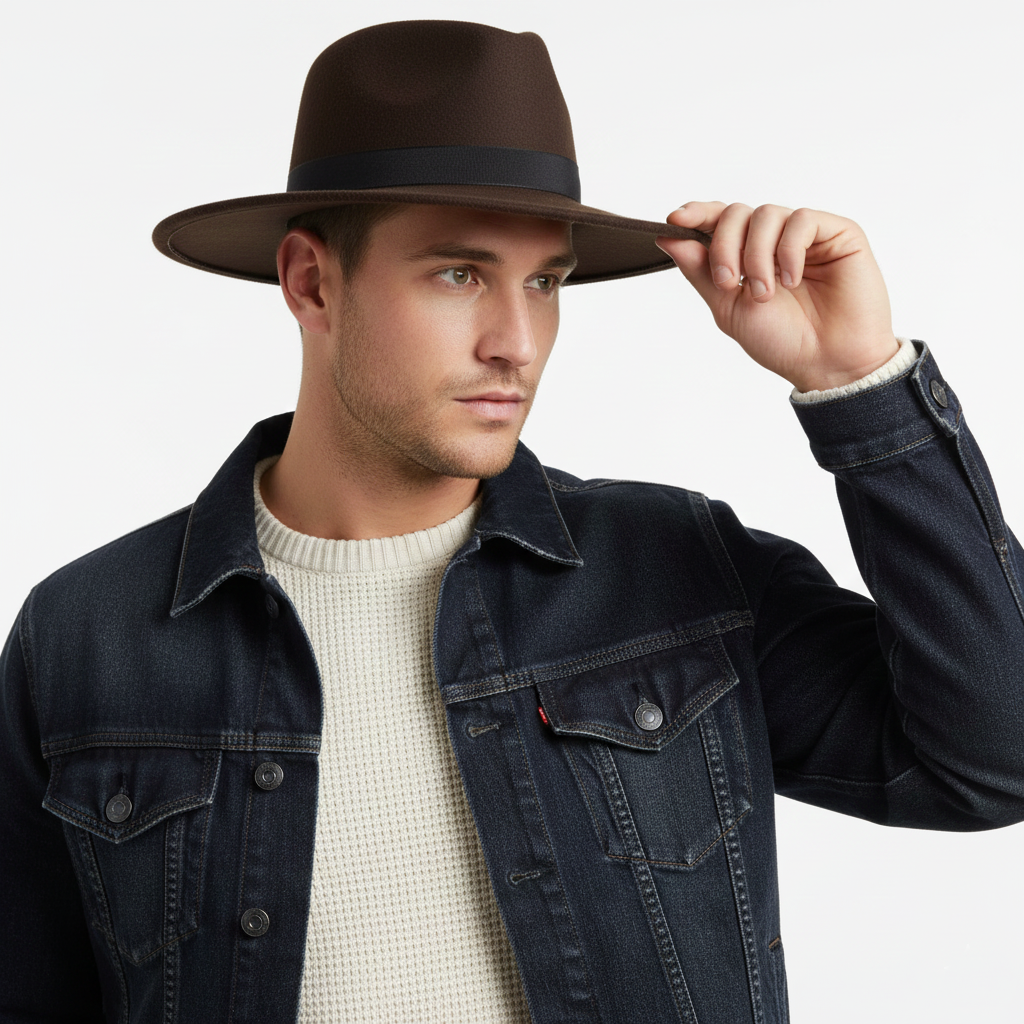 Sombrero Fedora de Ala Ancha Fieltro Marrón Estilo jazz, Panamá Clásico Unisex