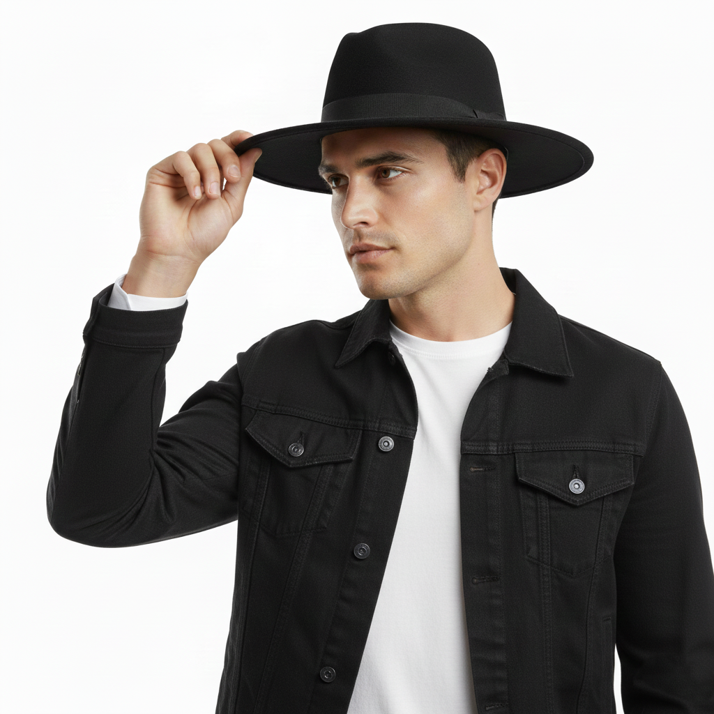 Sombrero Fedora Negro de Ala Ancha - Fieltro - Estilo Clásico Unisex
