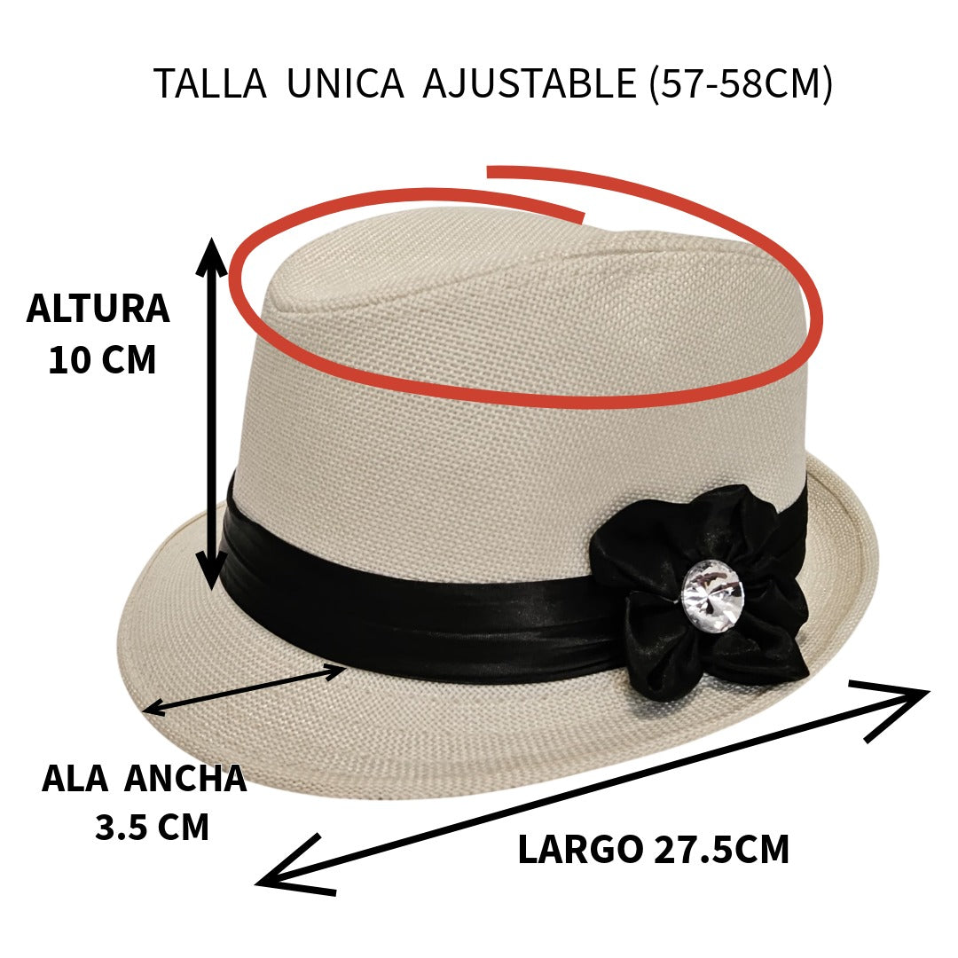 Sombrero de Paja de Verano para Mujer | Gorro de Sol Ala Corta Playa, Talla Única Ajustable (57-58cm) con Lazo Elegante y Pedrería - Blanco