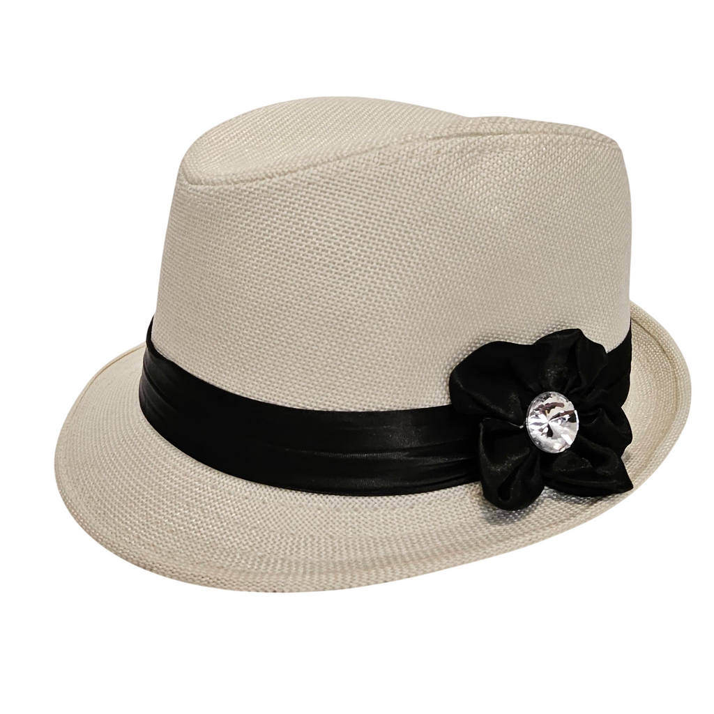 Sombrero de Paja de Verano para Mujer | Gorro de Sol Ala Corta Playa, Talla Única Ajustable (57-58cm) con Lazo Elegante y Pedrería - Blanco