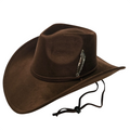 Sombrero Cowboy Marrón Oscuro Adulto Hombre y Mujer - Sombrero Vaquero Ajustable (56-59cm) Gamuza Sintética | Alternativa Resistente a Sombreros de Paja y Papel Trenzado - Ala Ancha 9.5cm, Estilo Western Festival con Pluma Metálica