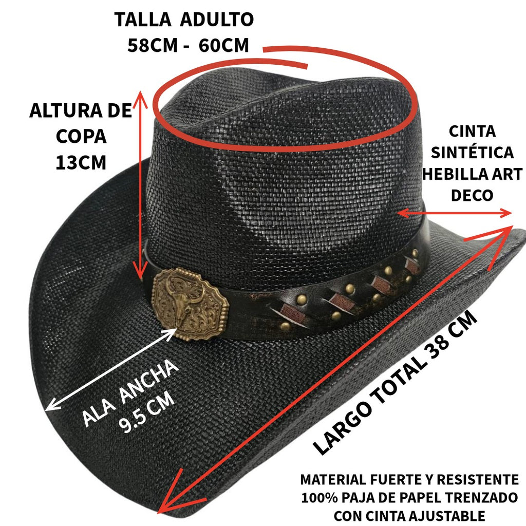 Sombrero Cowboy Negro Estilo Western – Vaquero con Hebilla de Lujo (Tallas 58-60cm)