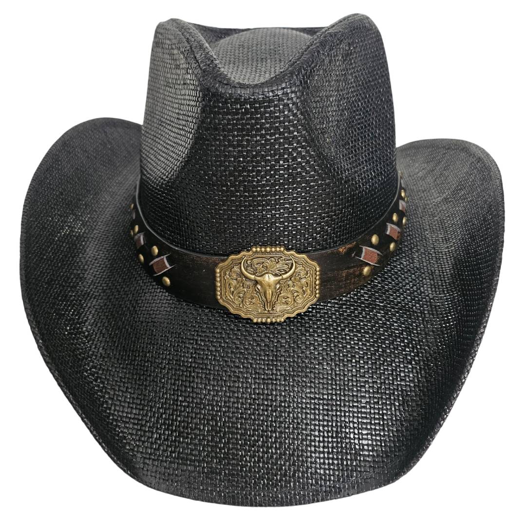 Sombrero Cowboy Negro Estilo Western – Vaquero con Hebilla de Lujo (Tallas 58-60cm)