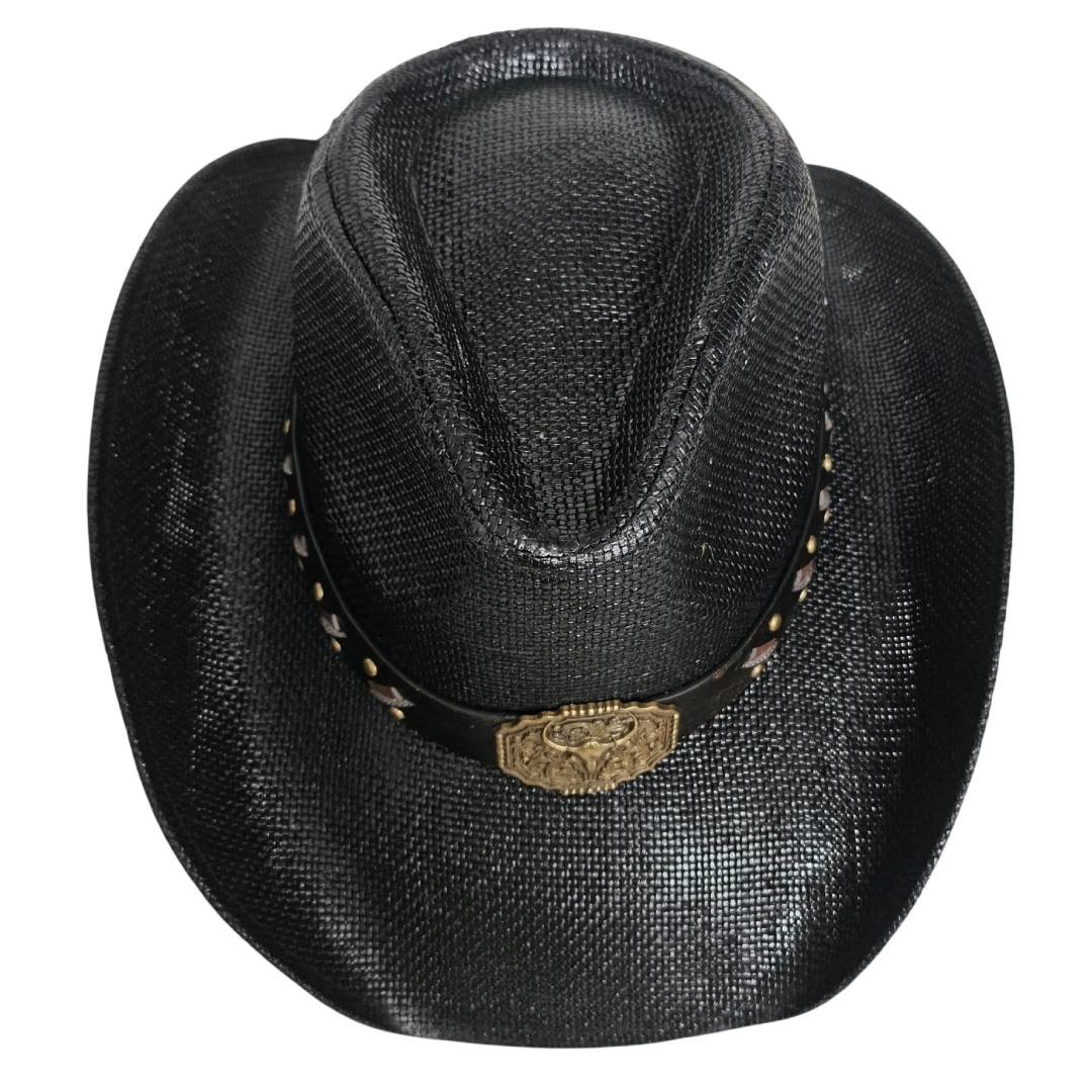 Sombrero Cowboy Negro Estilo Western – Vaquero con Hebilla de Lujo (Tallas 58-60cm)