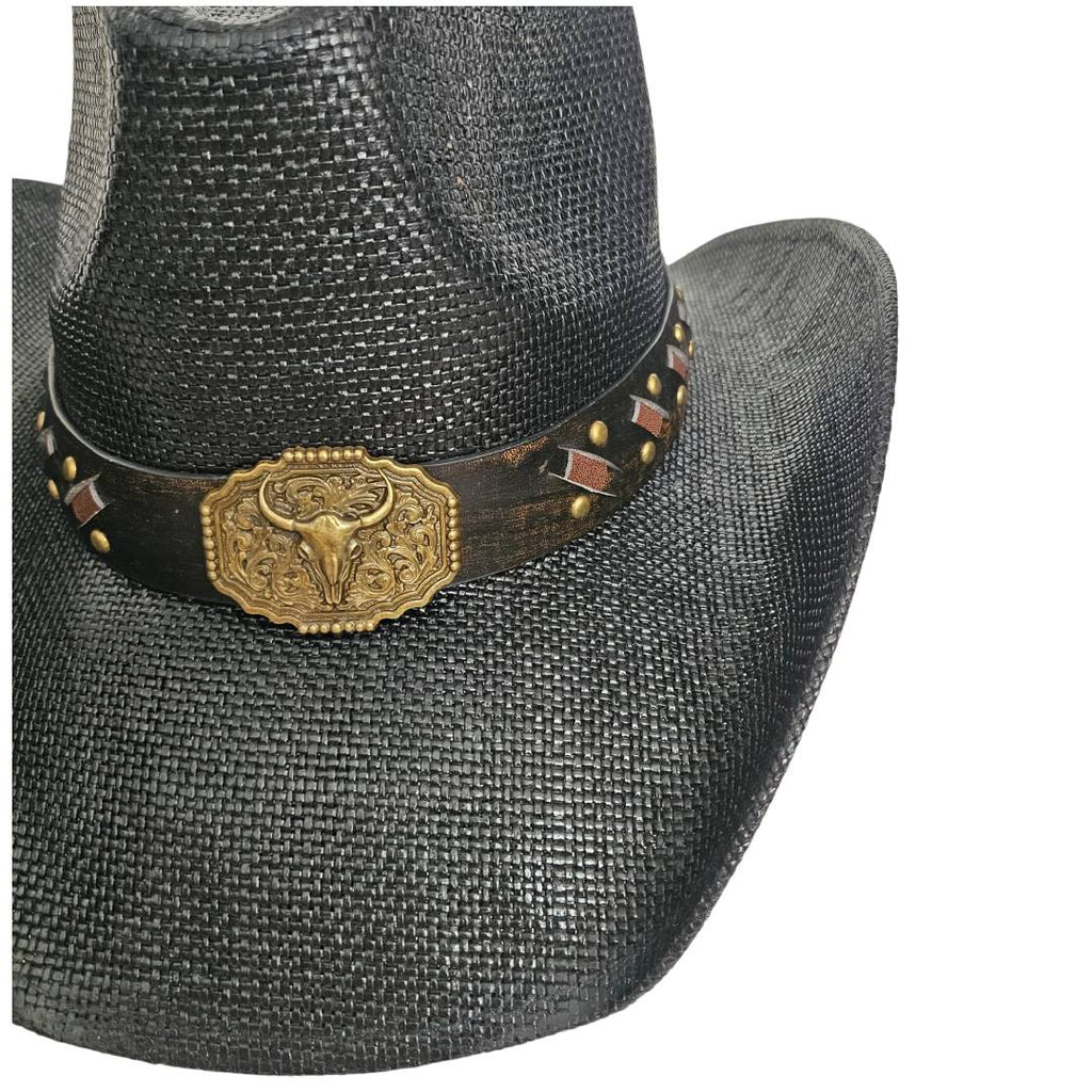 Sombrero Cowboy Negro Estilo Western – Vaquero con Hebilla de Lujo (Tallas 58-60cm)