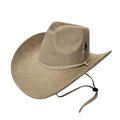 Sombrero Cowboy Crema Adulto Hombre y Mujer - Sombrero Vaquero Ajustable (56-59cm) Gamuza Sintética Beige | Alternativa Resistente a Sombreros de Paja y Papel Trenzado - Ala Ancha 9.5cm, Estilo Western con Detalle de Pluma Metálica