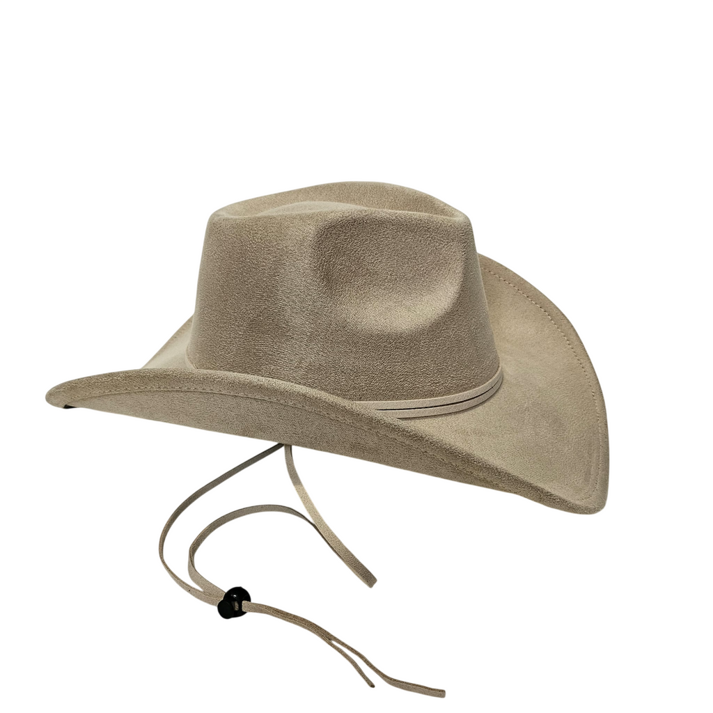 Sombrero Cowboy Crema Adulto Hombre y Mujer - Sombrero Vaquero Ajustable (56-59cm) Gamuza Sintética Beige | Alternativa Resistente a Sombreros de Paja y Papel Trenzado - Ala Ancha 9.5cm, Estilo Western con Detalle de Pluma Metálica
