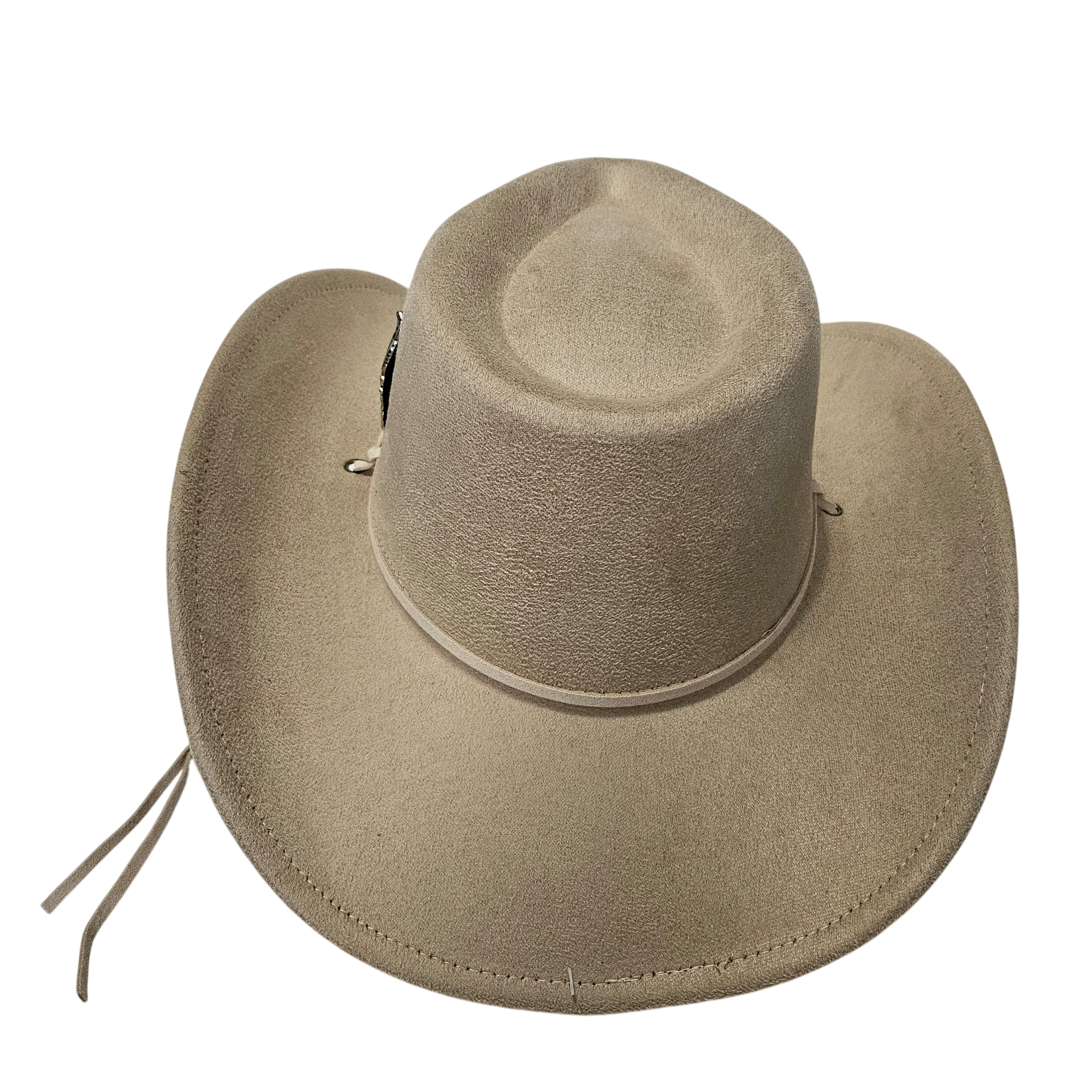 Sombrero Cowboy Crema Adulto Hombre y Mujer - Sombrero Vaquero Ajustable (56-59cm) Gamuza Sintética Beige | Alternativa Resistente a Sombreros de Paja y Papel Trenzado - Ala Ancha 9.5cm, Estilo Western con Detalle de Pluma Metálica