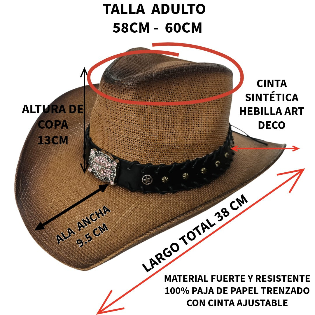 Sombrero Cowboy Western Vintage – Paja Trenzada Vaquero con Hebilla de Lujo (Tallas 58-60cm)