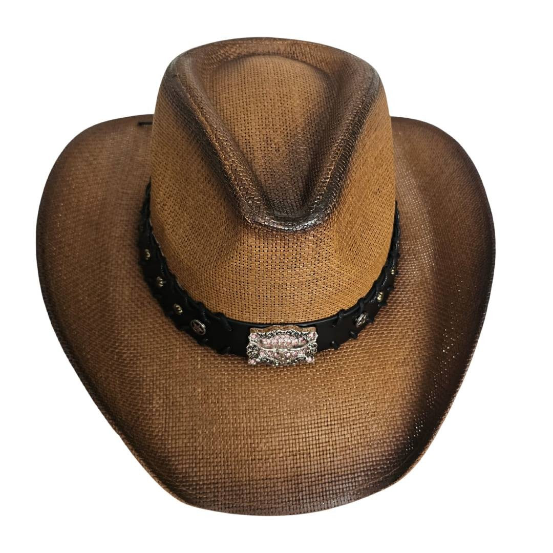 Sombrero Cowboy Western Vintage – Paja Trenzada Vaquero con Hebilla de Lujo (Tallas 58-60cm)