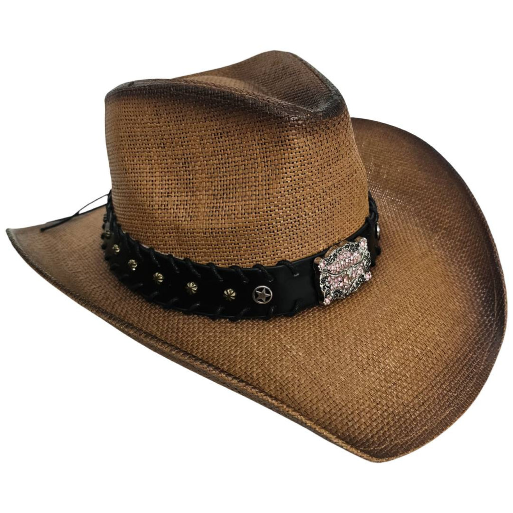 Sombrero Cowboy Western Vintage – Paja Trenzada Vaquero con Hebilla de Lujo (Tallas 58-60cm)