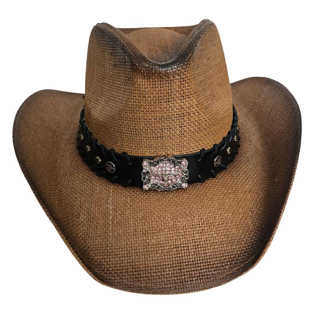Sombrero Cowboy Western Vintage – Paja Trenzada Vaquero con Hebilla de Lujo (Tallas 58-60cm)