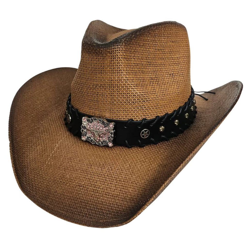 Sombrero Cowboy Western Vintage – Paja Trenzada Vaquero con Hebilla de Lujo (Tallas 58-60cm)