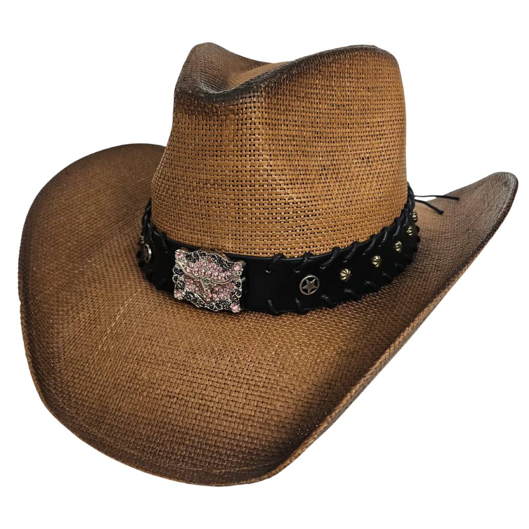 Sombrero Cowboy Western Vintage – Paja Trenzada Vaquero con Hebilla de Lujo (Tallas 58-60cm)