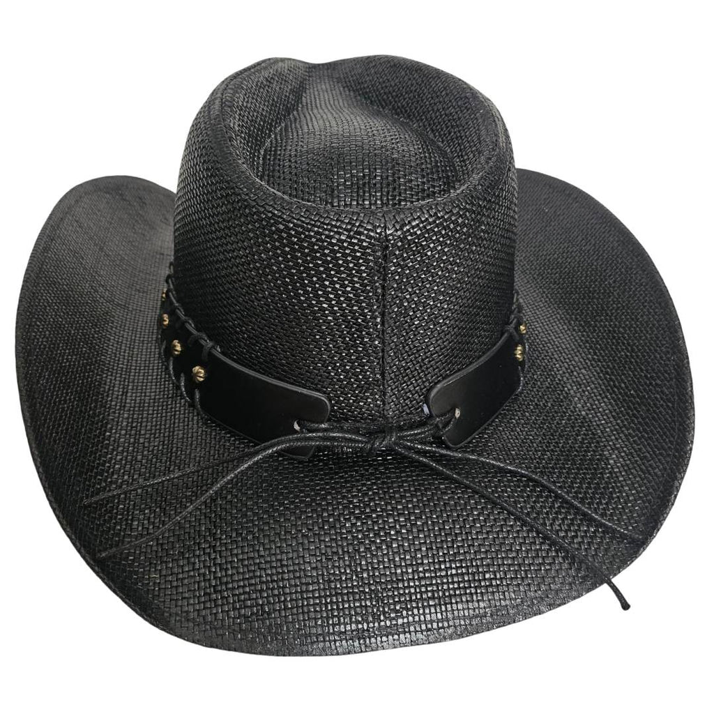 Sombrero Vaquero Western Cowboy Negro – Paja Trenzada con Hebilla de Toro de Lujo (58-60cm)