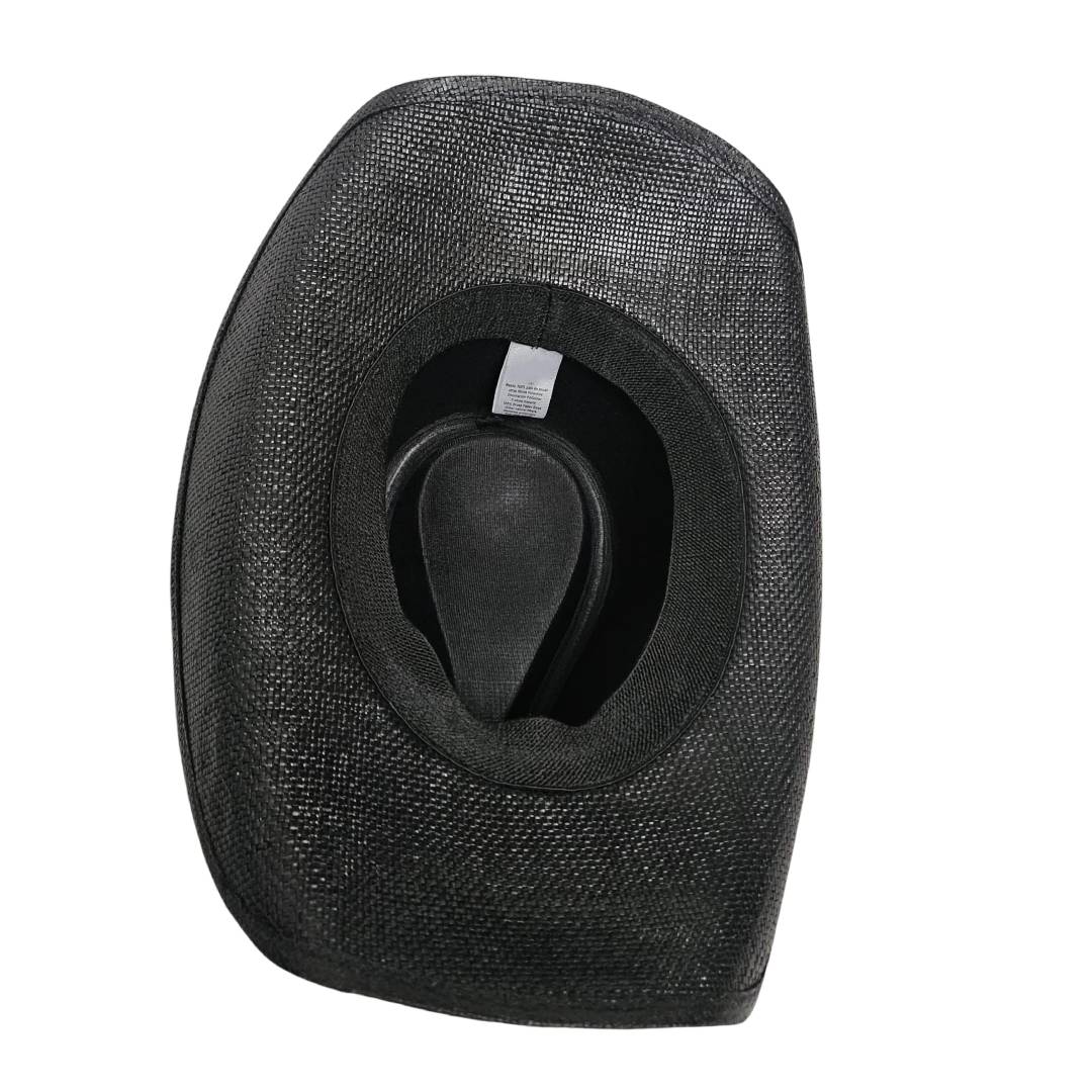 Sombrero Vaquero Western Cowboy Negro – Paja Trenzada con Hebilla de Toro de Lujo (58-60cm)
