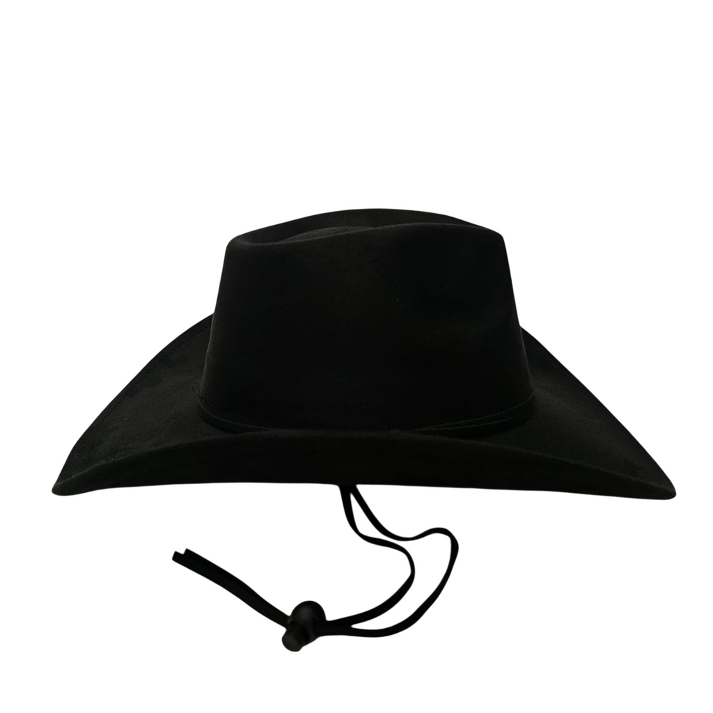 Sombrero Cowboy Negro Adulto Hombre y Mujer - Sombrero Vaquero Ajustable (56-59cm) Gamuza Sintética | Alternativa Resistente a Sombreros de Paja y Papel Trenzado - Ala Ancha 9.5cm, Estilo Western con Pluma Metálica Plata
