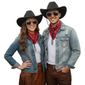 Pack Cowboy Premium Unisex - Sombrero Vaquero Ajustable, Gafas de Sol de Lujo con Cristales y Bandana Western - Set Completo para Festivales, Carnaval, Halloween y Eventos Temáticos - Talla Única Adulto.
