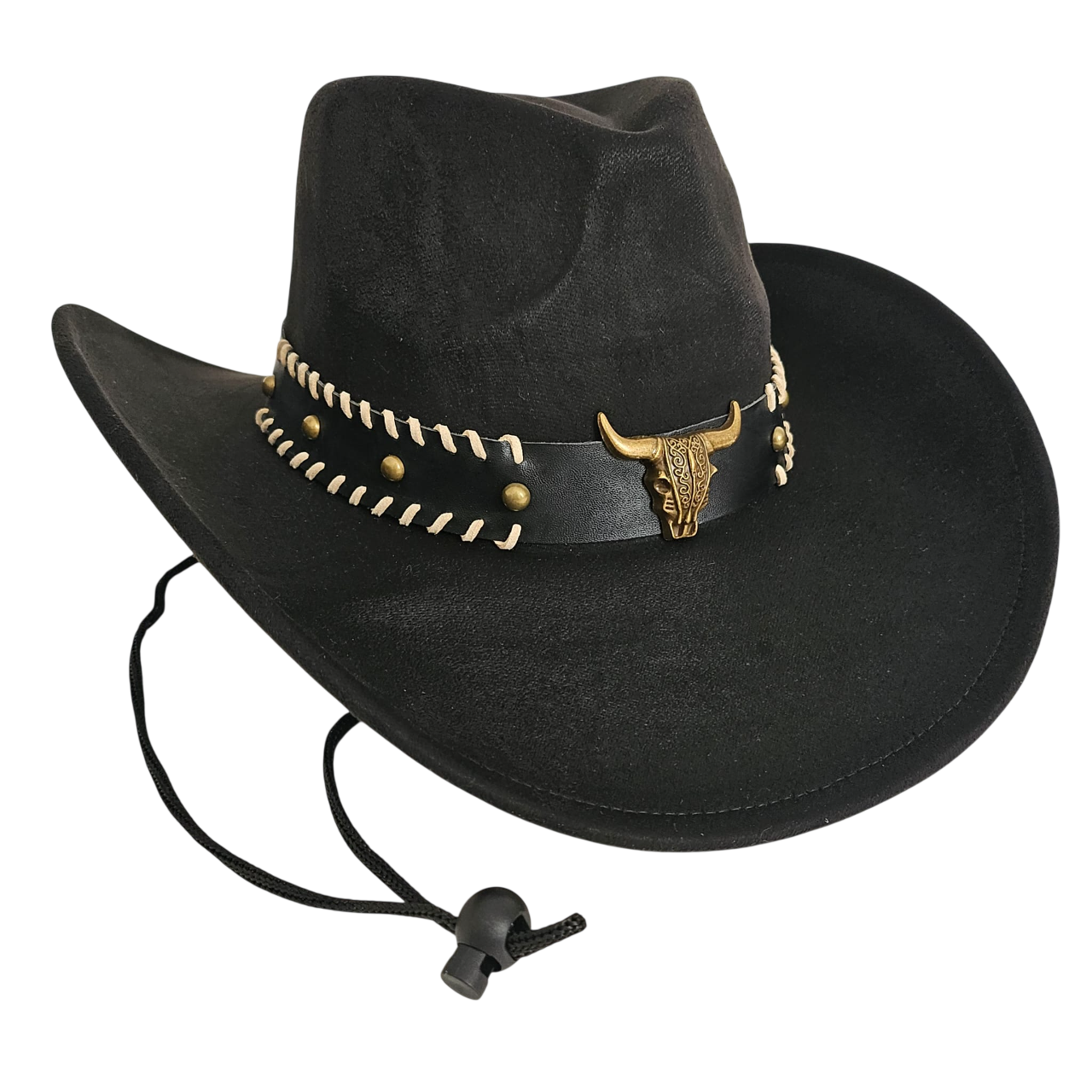 Sombrero Vaquero Estilo Western de Ala Ancha - Cowboy Negro Gamuza Sintética Talla única Ajustable para Adulto