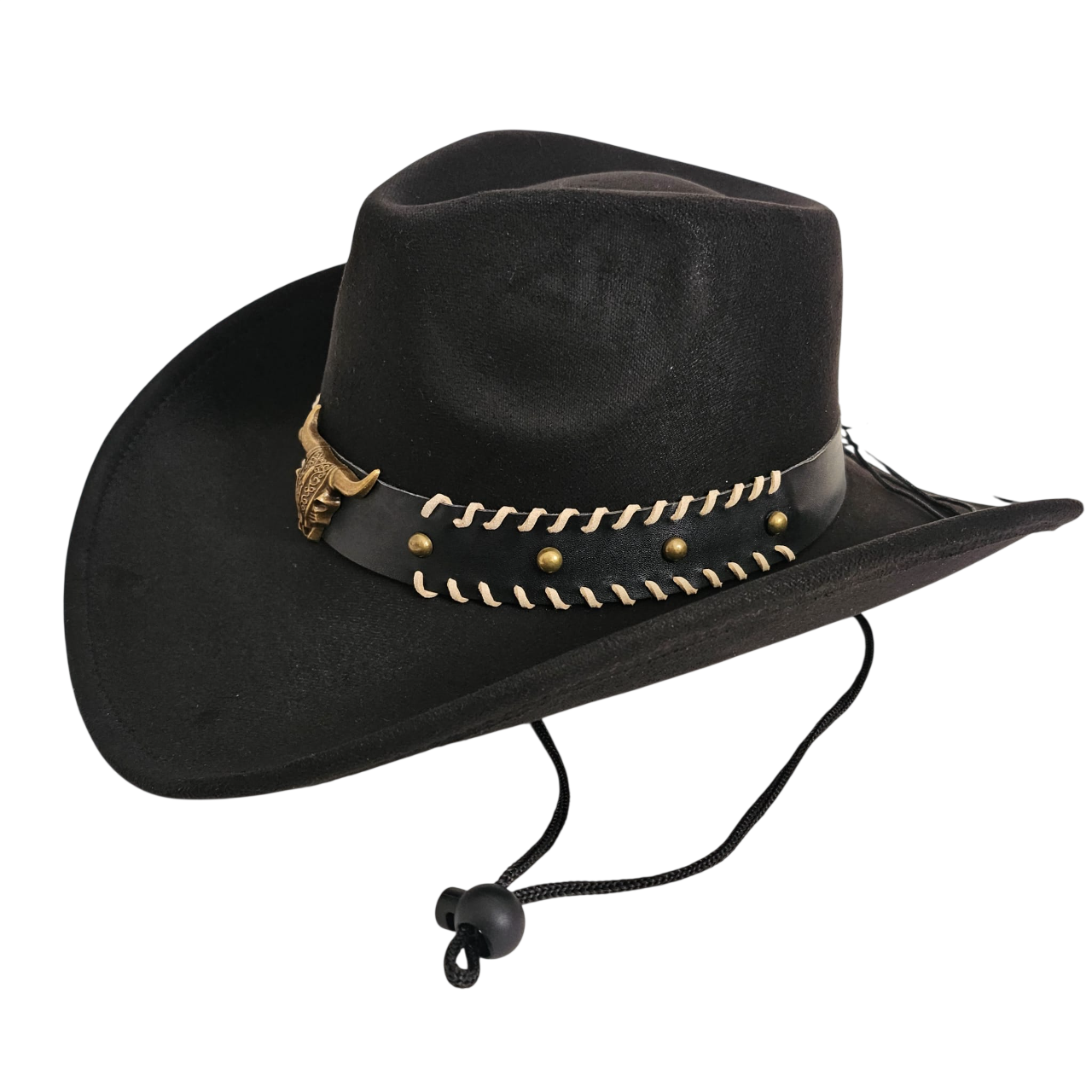 Sombrero Vaquero Estilo Western de Ala Ancha - Cowboy Negro Gamuza Sintética Talla única Ajustable para Adulto