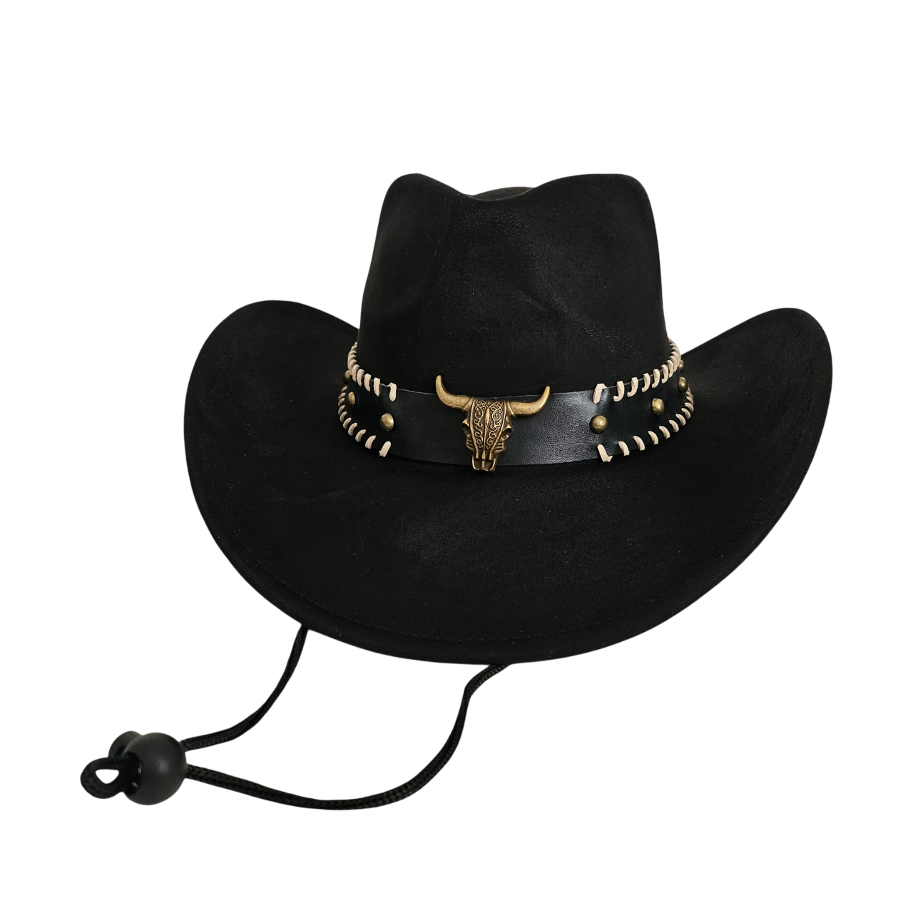 Sombrero Vaquero Estilo Western de Ala Ancha - Cowboy Negro Gamuza Sintética Talla única Ajustable para Adulto