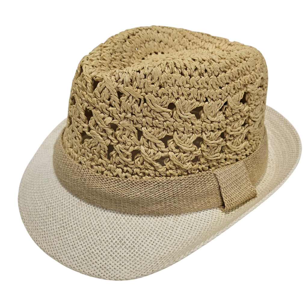 Sombrero de Paja Calado para Hombre y Mujer Adulto - Sombrero de Sol Estilo Panamá Bicolor Resistente, Gorro de Verano Unisex Ajustable para Playa y Eventos (Talla Única 57-58cm)