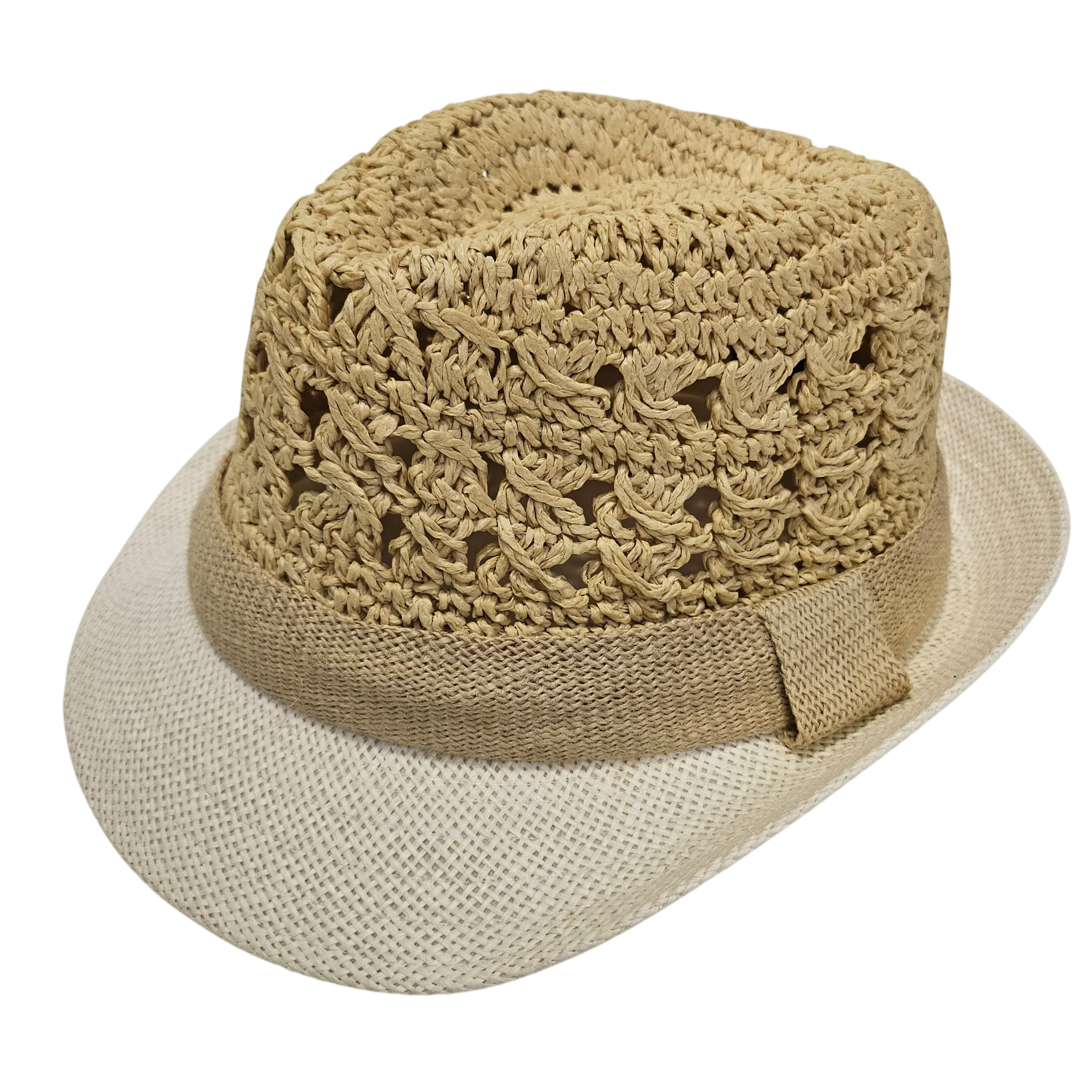 Sombrero de Paja Calado para Hombre y Mujer Adulto - Sombrero de Sol Estilo Panamá Bicolor Resistente, Gorro de Verano Unisex Ajustable para Playa y Eventos (Talla Única 57-58cm)