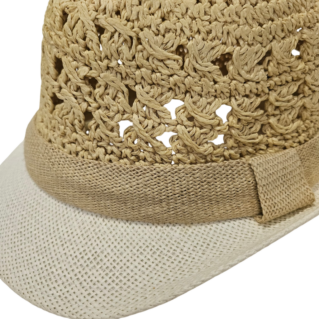 Sombrero de Paja Calado para Hombre y Mujer Adulto - Sombrero de Sol Estilo Panamá Bicolor Resistente, Gorro de Verano Unisex Ajustable para Playa y Eventos (Talla Única 57-58cm)