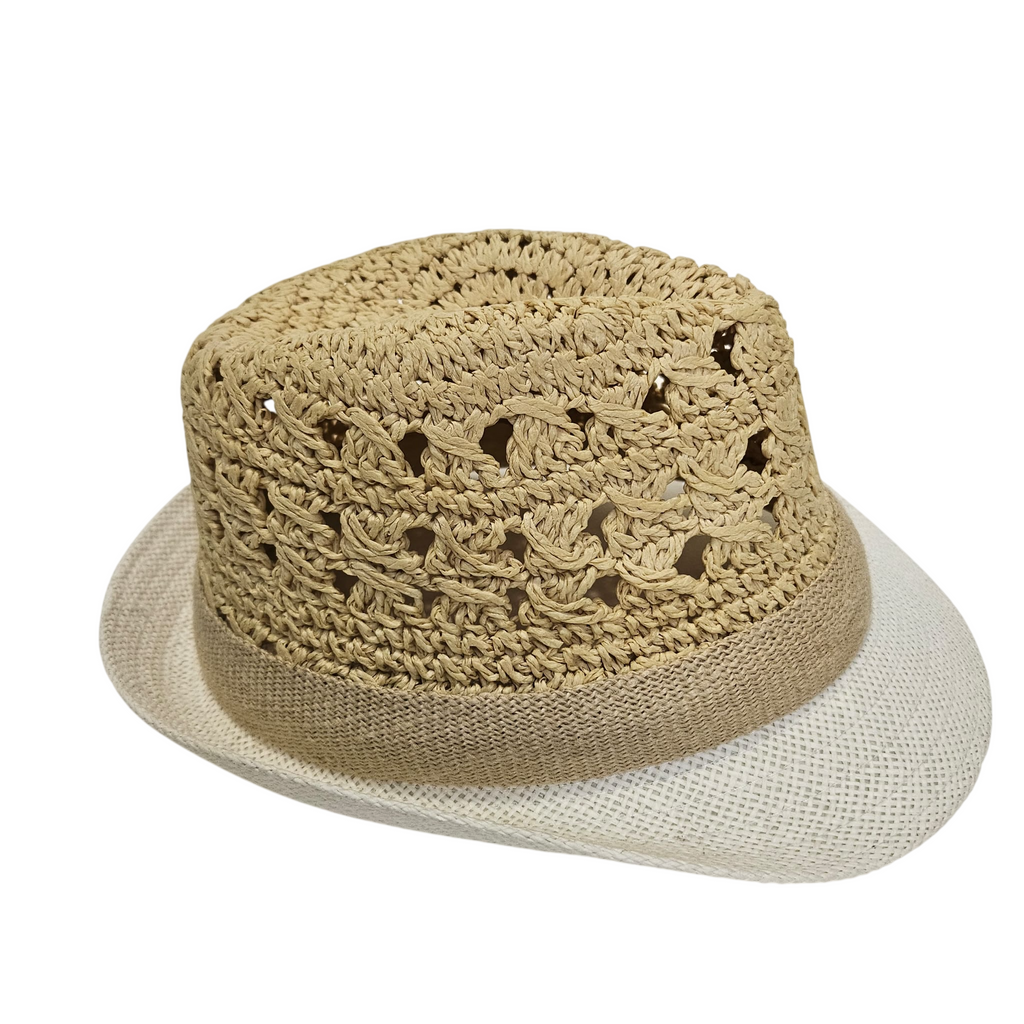 Sombrero de Paja Calado para Hombre y Mujer Adulto - Sombrero de Sol Estilo Panamá Bicolor Resistente, Gorro de Verano Unisex Ajustable para Playa y Eventos (Talla Única 57-58cm)