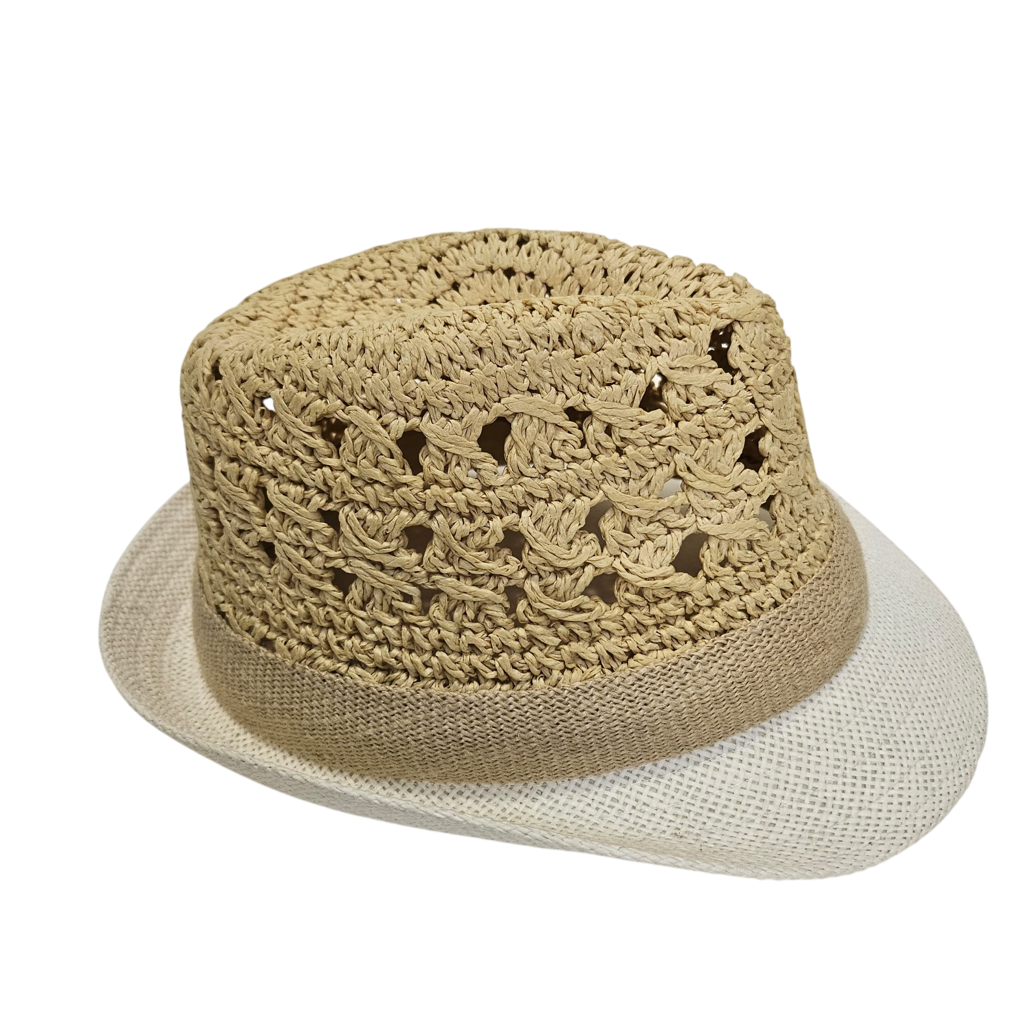 Sombrero de Paja Calado para Hombre y Mujer Adulto - Sombrero de Sol Estilo Panamá Bicolor Resistente, Gorro de Verano Unisex Ajustable para Playa y Eventos (Talla Única 57-58cm)