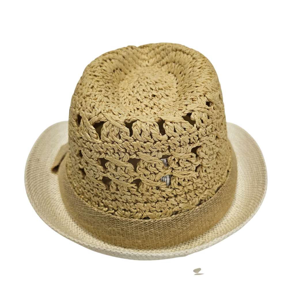 Sombrero de Paja Calado para Hombre y Mujer Adulto - Sombrero de Sol Estilo Panamá Bicolor Resistente, Gorro de Verano Unisex Ajustable para Playa y Eventos (Talla Única 57-58cm)