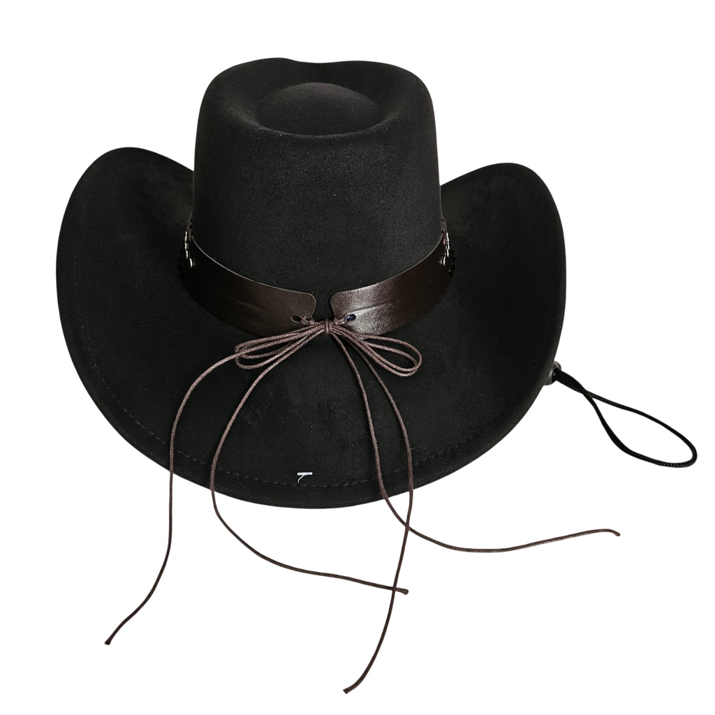 Sombrero Cowboy Estilo Western de Ala Ancha - Gorro Vaquero Negro Gamuza Sintética Talla única Ajustable Adulto