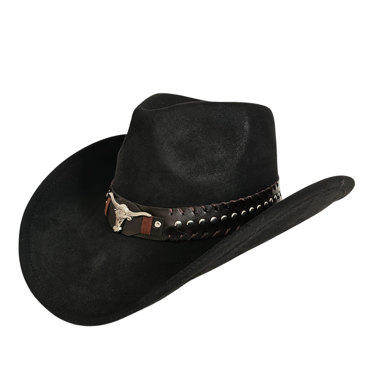 Sombrero Cowboy Estilo Western de Ala Ancha - Gorro Vaquero Negro Gamuza Sintética Talla única Ajustable Adulto