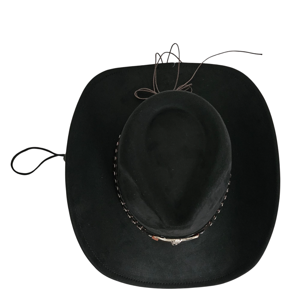 Sombrero Cowboy Estilo Western de Ala Ancha - Gorro Vaquero Negro Gamuza Sintética Talla única Ajustable Adulto