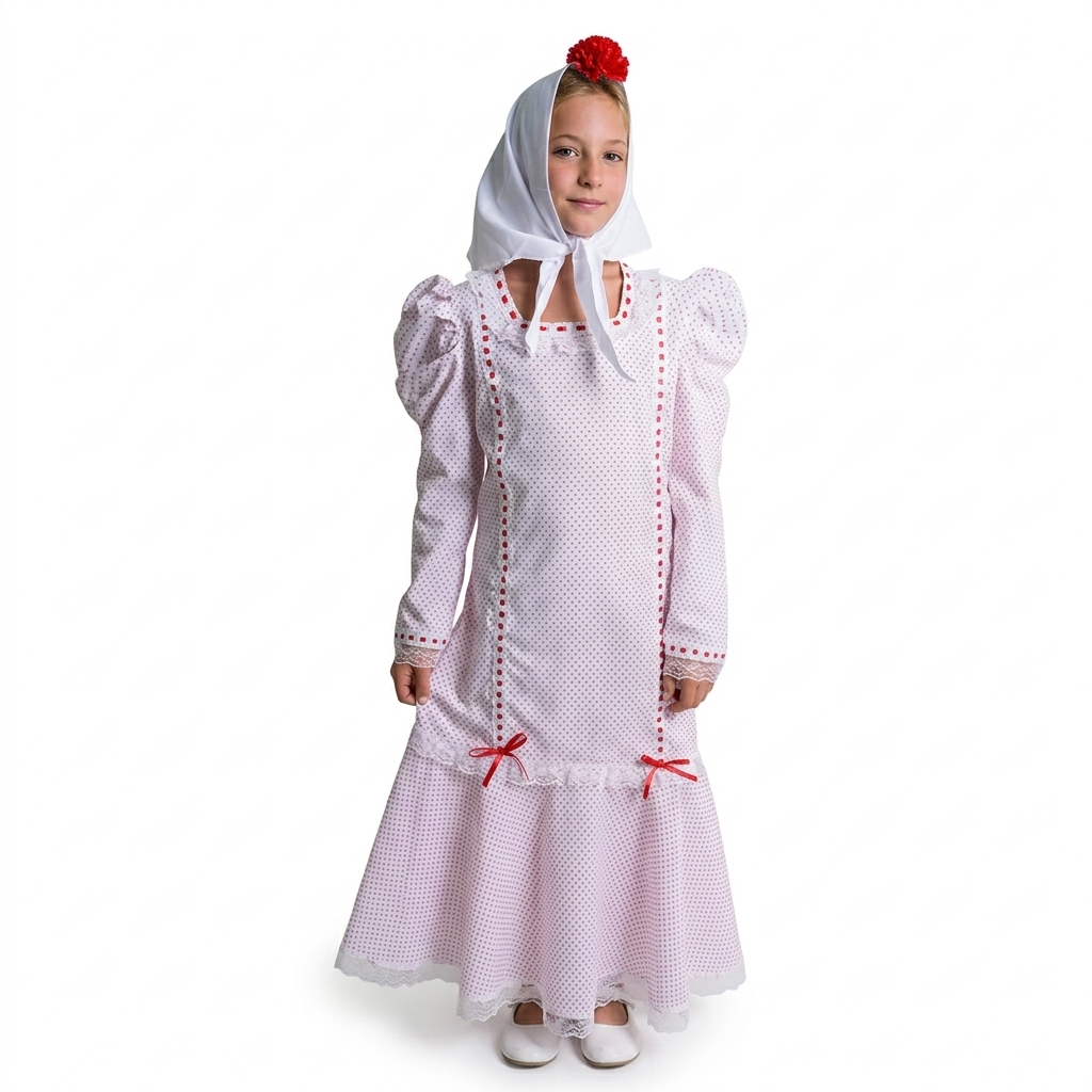 Disfraz de Chulapa Madrileña Infantil - Vestido Tradicional San Isidro con Pañuelo y Clavel Rojo - Tallas 0 Meses a 12 Años