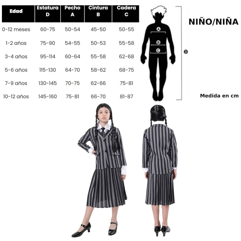 Disfraz de Uniforme Gótico Escolar para Niña - Traje de Rayas con Chaqueta y Falda | Halloween Carnaval Cosplay