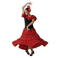Vestido de Flamenca para Mujer Adulta con Peineta y Flor Roja - Traje de Sevillana para Carnaval y Fiestas - Tallas S a 4XL