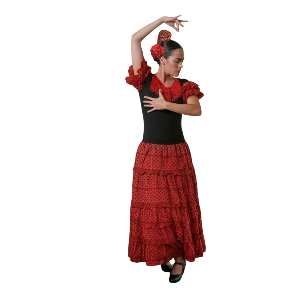 Vestido de Flamenca para Mujer Adulta con Peineta y Flor Roja - Traje de Sevillana para Carnaval y Fiestas - Tallas S a 4XL
