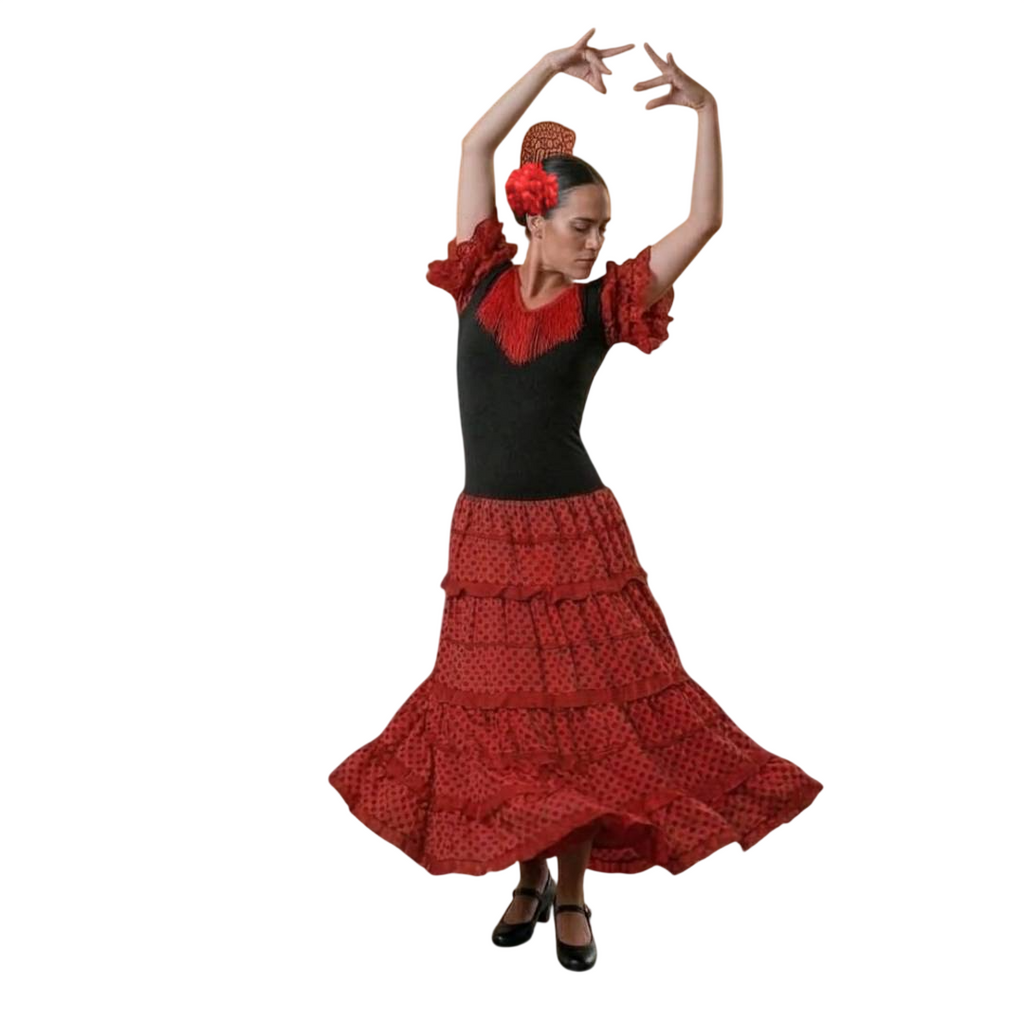 Vestido de Flamenca para Mujer Adulta con Peineta y Flor Roja - Traje de Sevillana para Carnaval y Fiestas - Tallas S a 4XL