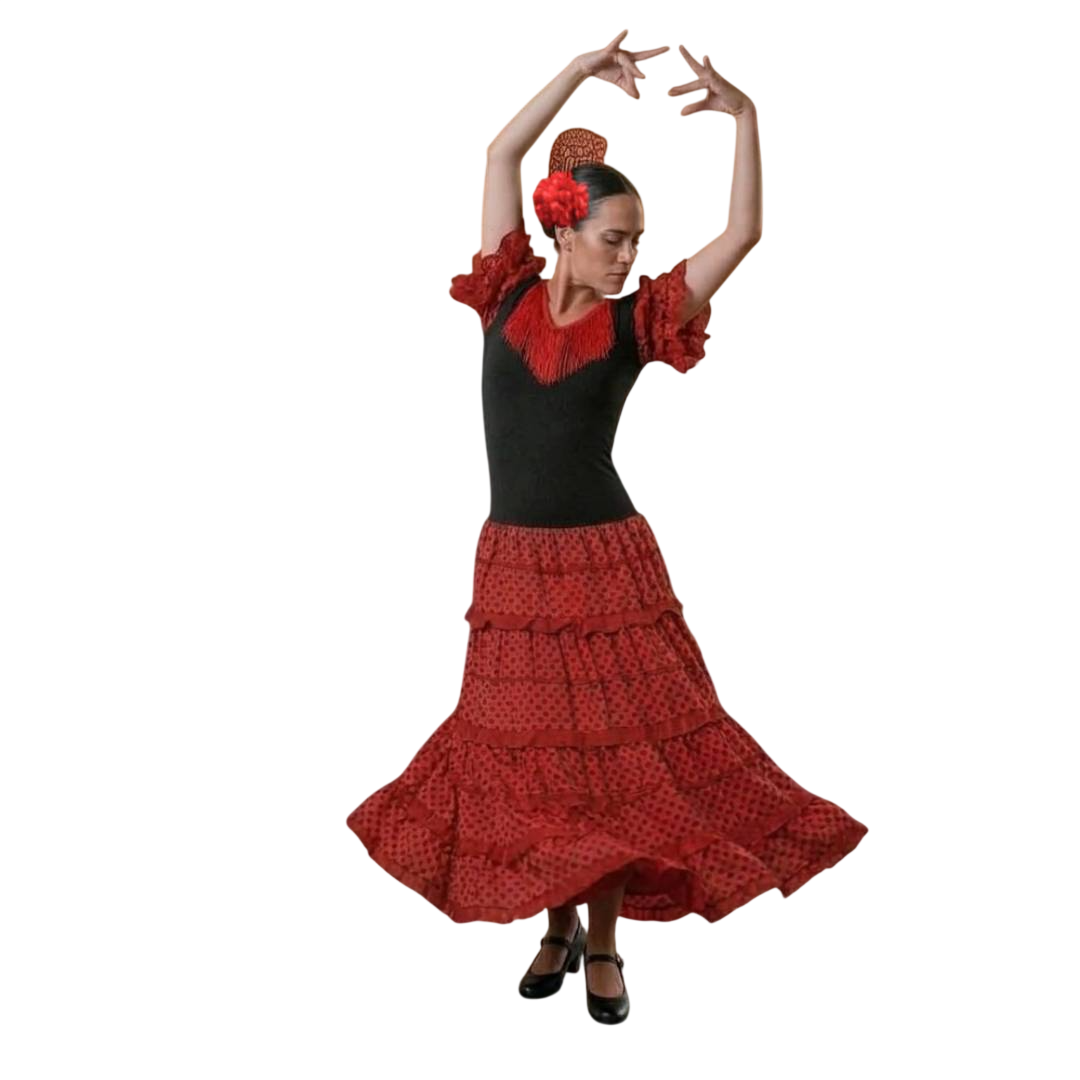 Vestido de Flamenca para Mujer Adulta con Peineta y Flor Roja - Traje de Sevillana para Carnaval y Fiestas - Tallas S a 4XL