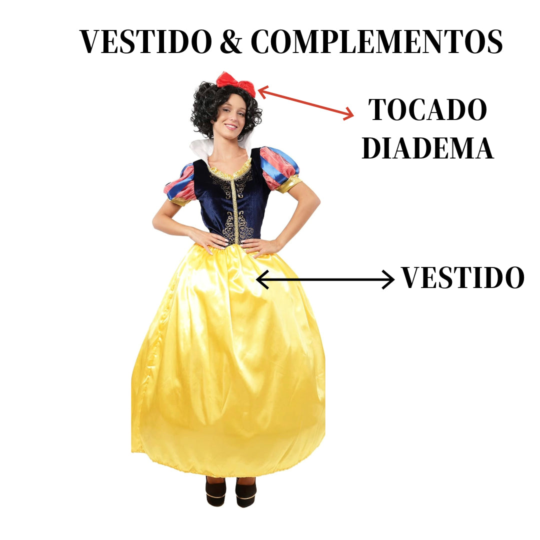 Disfraz de Princesa Clásica de Cuento de Hadas para Mujer - Vestido de Gala Medieval con Diadema Real - Ideal para Carnaval, Halloween y Eventos Temáticos - Tallas S, M, L